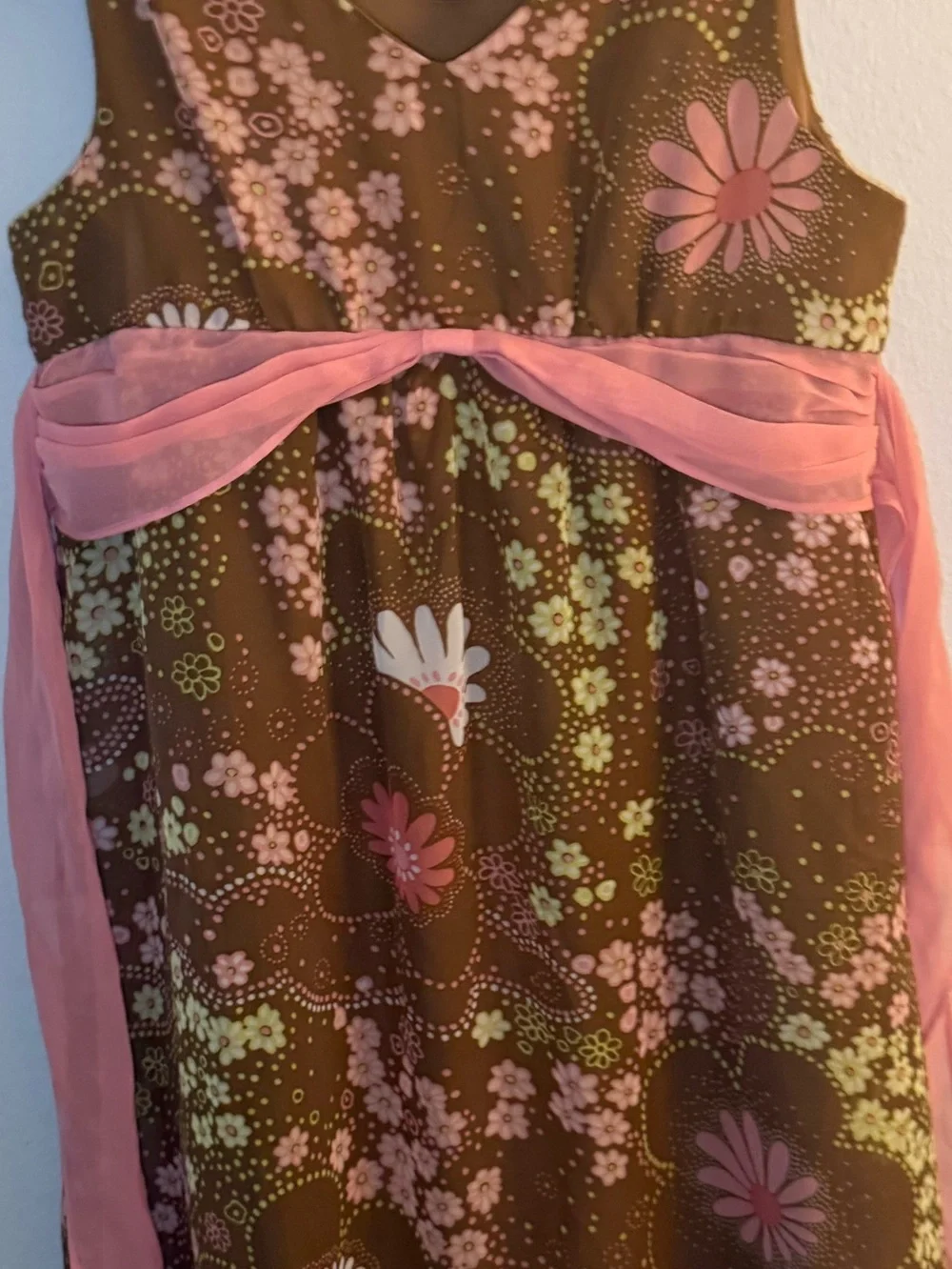 Justice Brown Floral Dress with Pink Sash